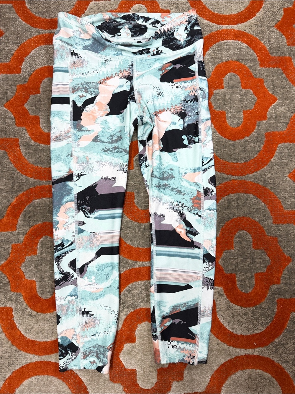 Under Armor High-Rise women’s Printed Active Leggings in Mint, Coral & Black
